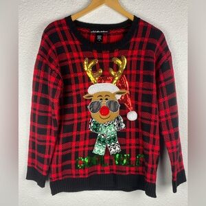 United States Sweaters "Cool Yule" red and black plaid Christmas pullover PM